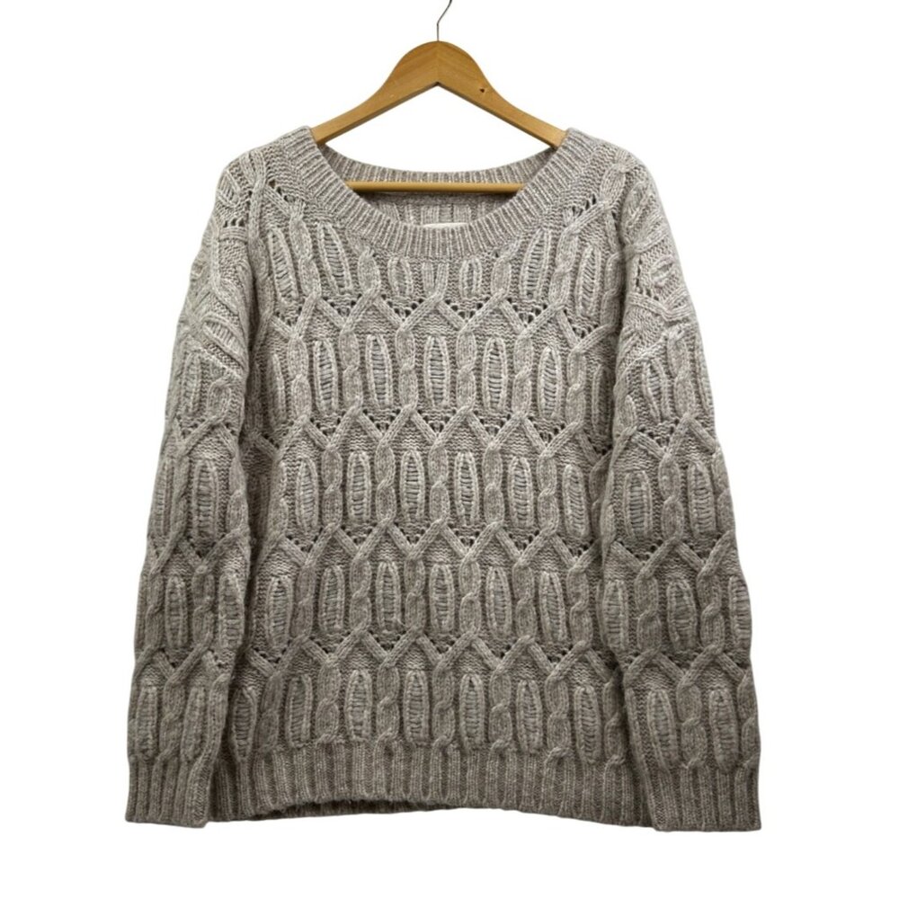 Nili Lotan‎ Sweater Womens L Oversized Alpaca Merino Wool Cable Knit Designer